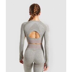 Gymshark Women’s Cropped Long Sleeve Top Gray Size Small Athletic Fit